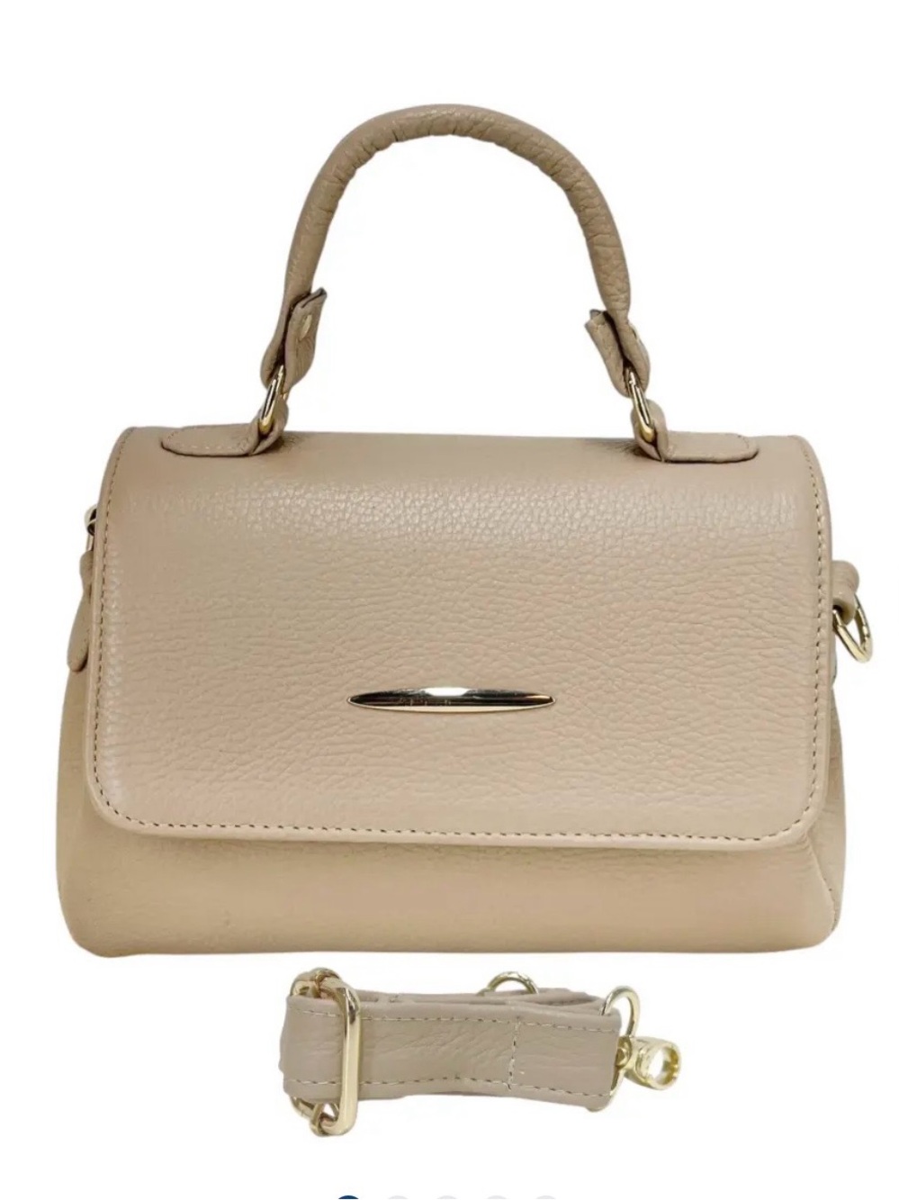MEXICANA Leather Beige Top-Handle Satchel with Gold Accent, Crossbody